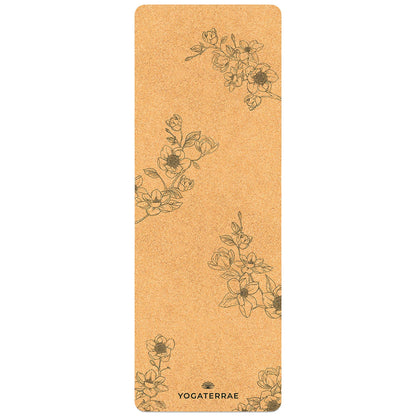 Tapis de yoga liège et caoutchouc naturels antidérapant écologique Magnolias YOGATERRAE marque française