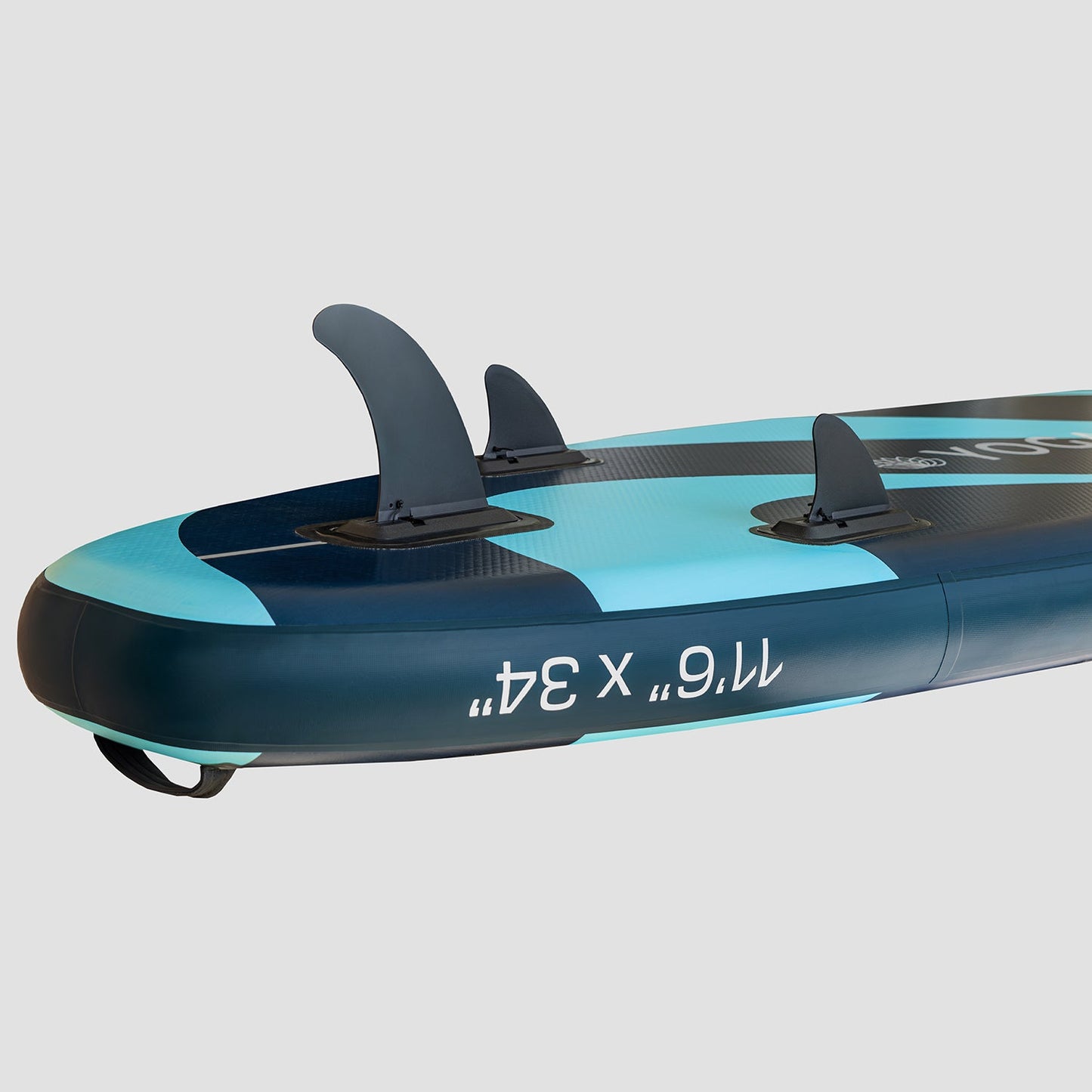 "3 Ailerons premium pour bonne manœuvrabilité et glisse fluide SUP Yogaterrae 11'6", poignée ergonomique, design de Vagues"