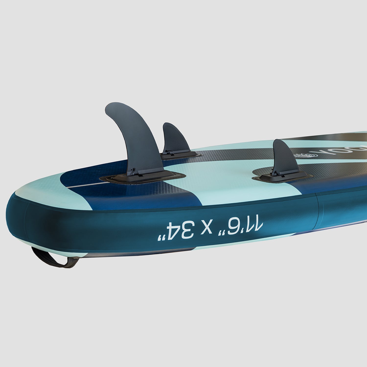 "3 Ailerons premium pour bonne manœuvrabilité et glisse fluide SUP Yogaterrae 11'6", poignée ergonomique, design de Vagues"