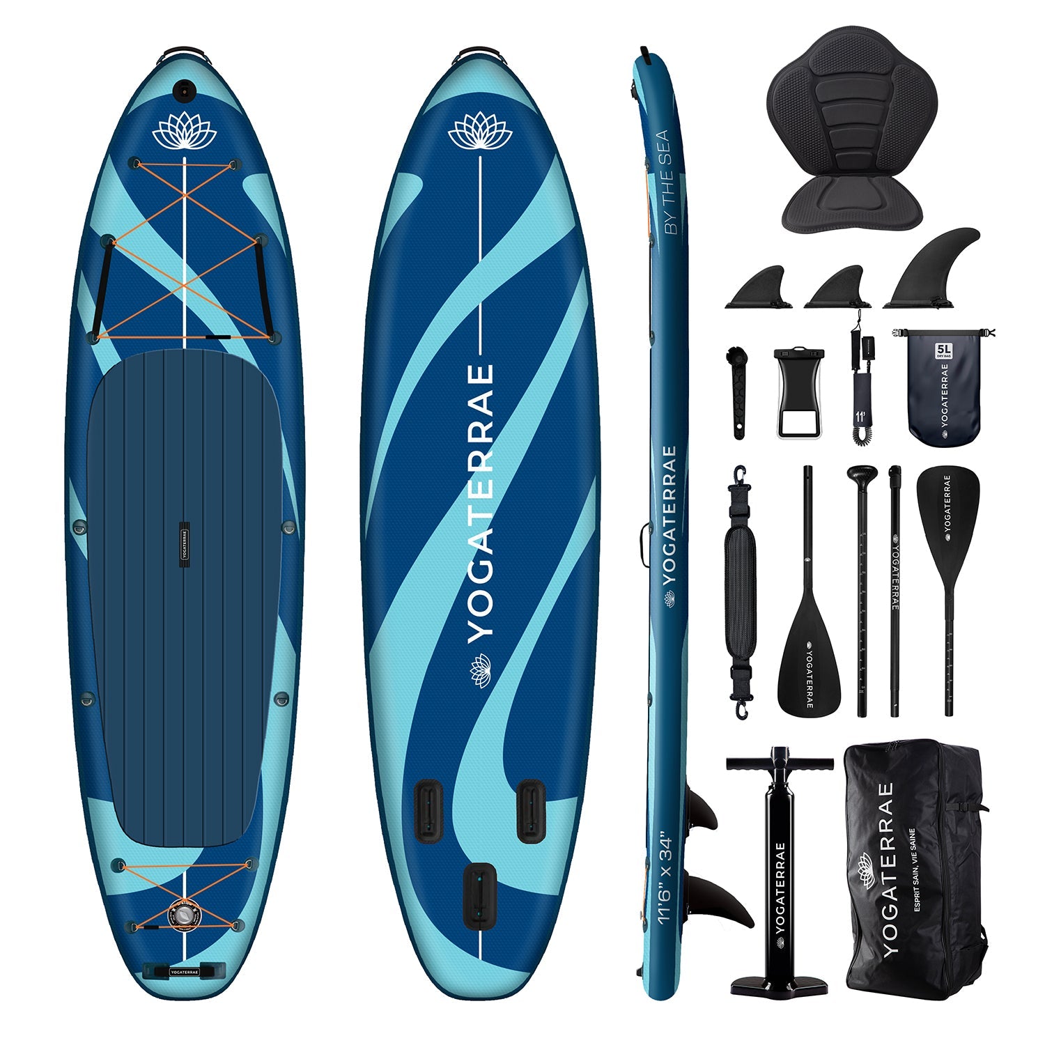 "Pack complet 2 en 1 SUP Kayak Yogaterrae Blue Lagoon 11'6" + 10 accessoires premium pour une expérience nautique optimale"